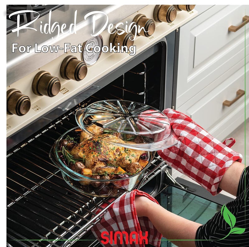 Simax Casserole Dish For Oven, Glass Baking Dish With Lid, Ridged Design for Low Fat Cooking, Microwave, Oven, and Dishwasher Safe Cookware, Borosilicate Glassware, 2.6 Qt. Round Baking Dish - Image 5